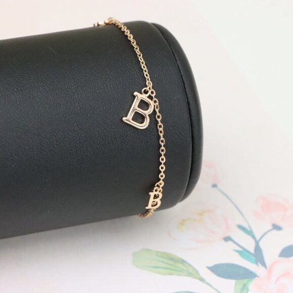 "Rose Gold Chain Bracelet with 'B' Initial Charm and Adjustable Size, XPBL1022 - Picture 7 of 11